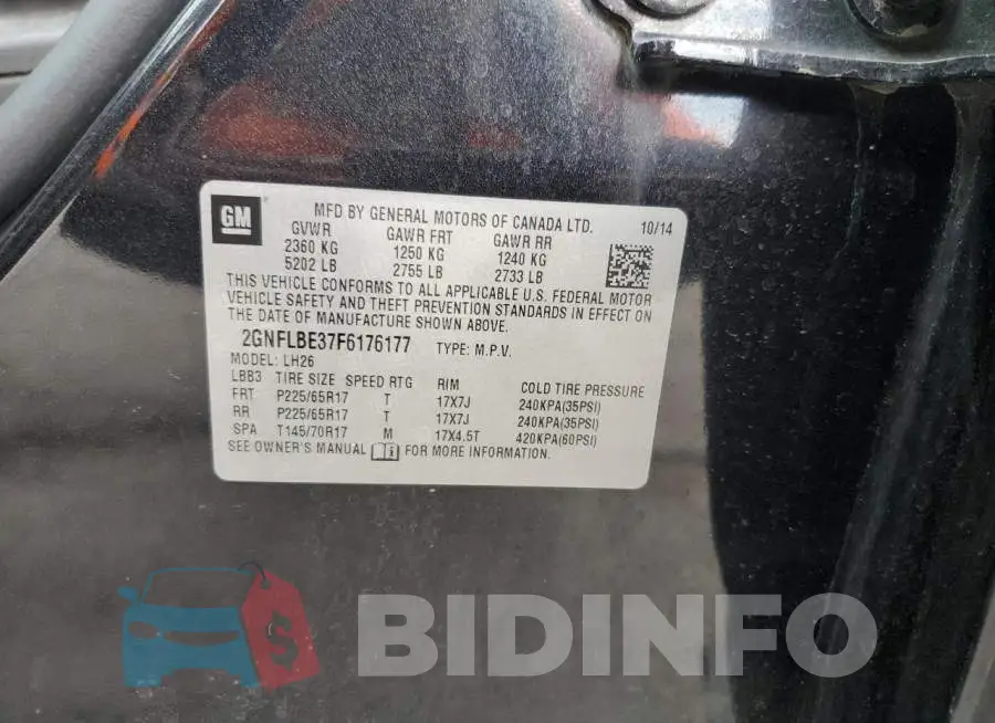 2GNFLBE37F6176177 Photo# 14