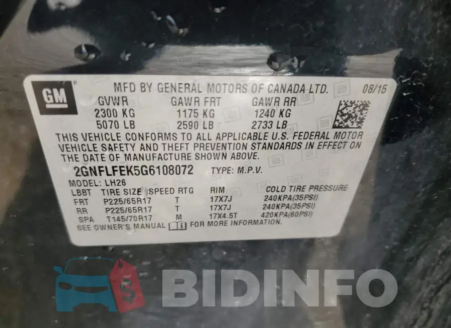2GNFLFEK5G6108072 Photo# 13