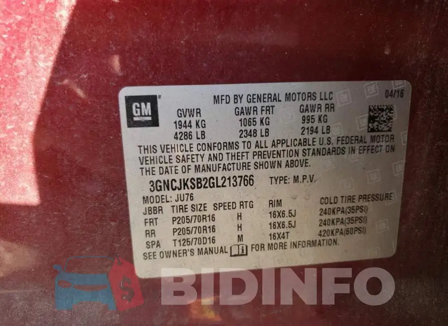 3GNCJKSB2GL213766 Photo# 13