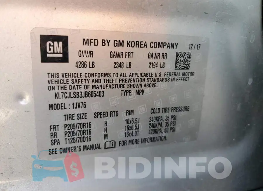 KL7CJLSB3JB605403 Photo# 12