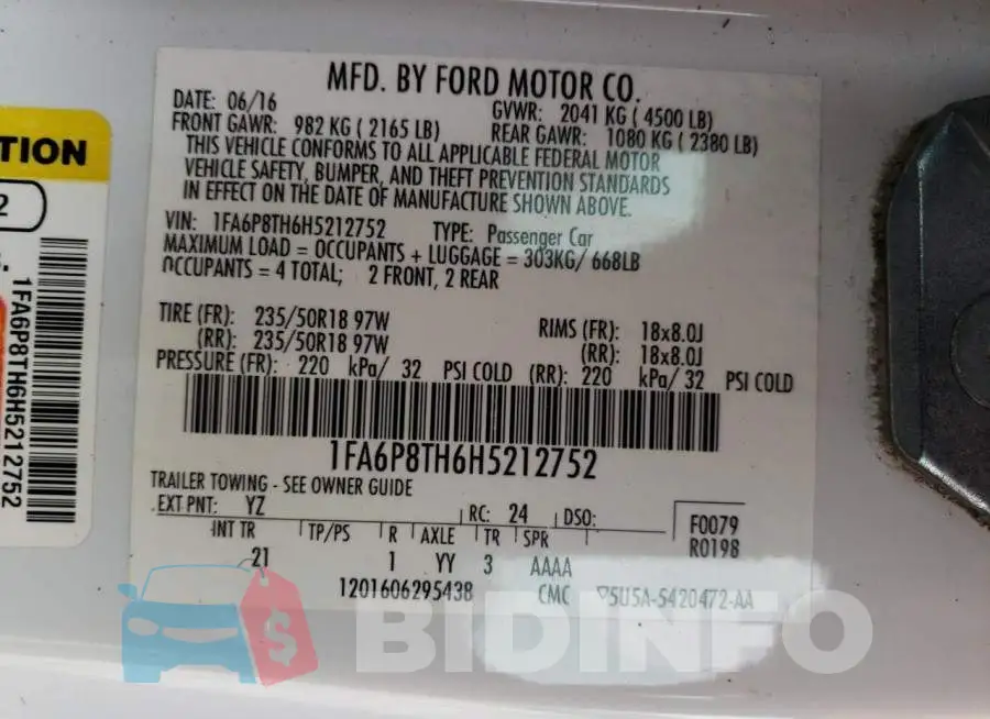 1FA6P8TH6H5212752 Photo# 12