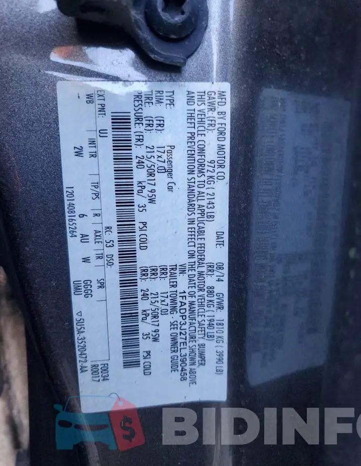 1FADP3J27EL390458 Photo# 12