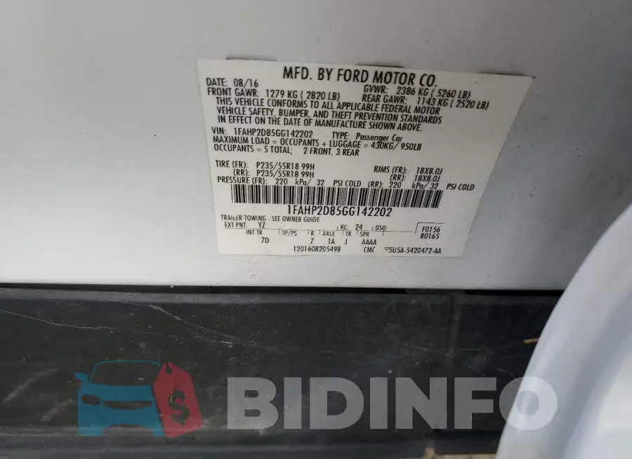 1FAHP2D85GG142202 Photo# 13