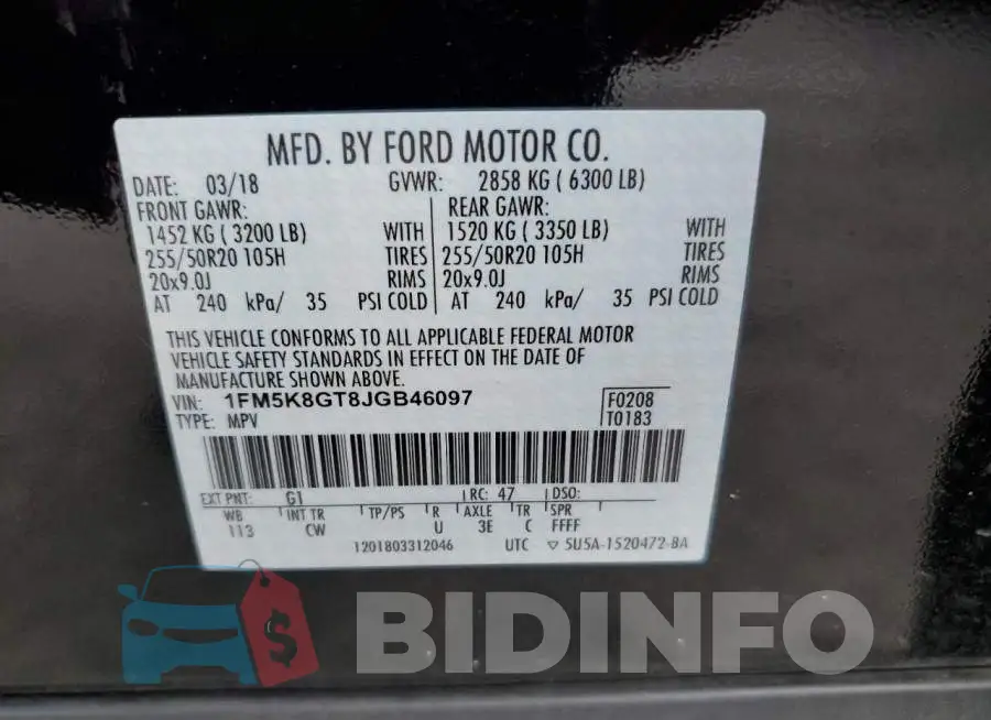 1FM5K8GT8JGB46097 Photo# 13