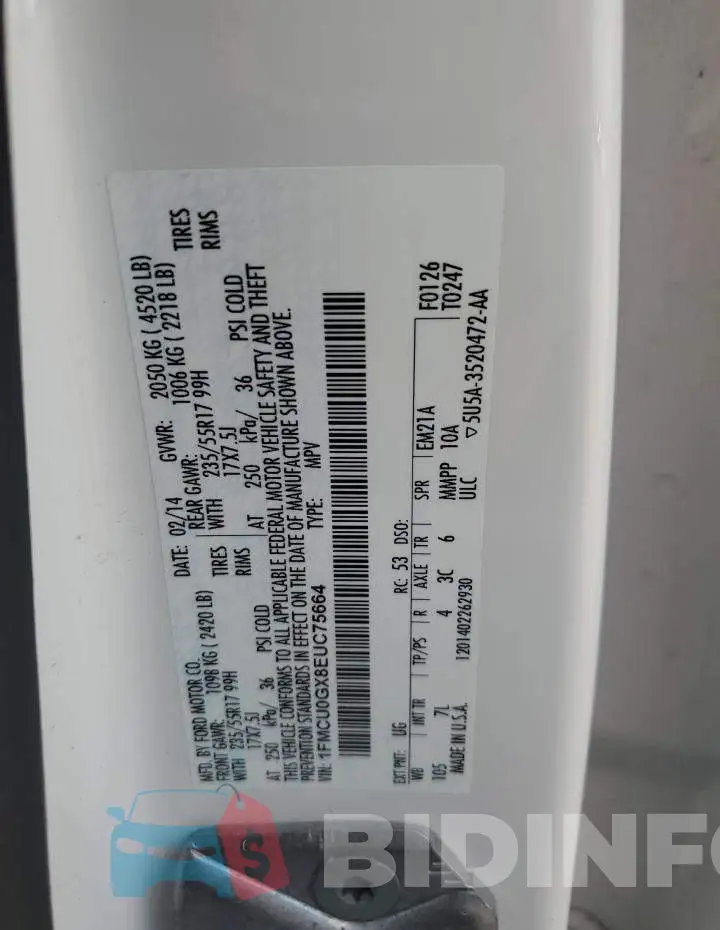 1FMCU0GX8EUC75664 Photo# 13