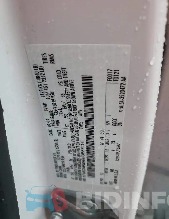 1FMCU9G96HUE67014 Photo# 13