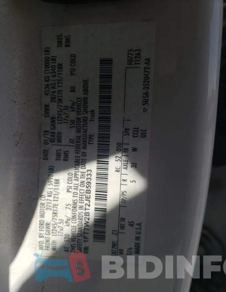 1FT7W2BT2JEB59333 Photo# 12
