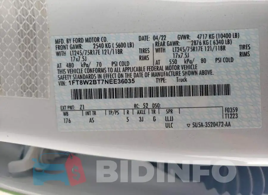 1FT8W2BT7NEE36035 Photo# 12
