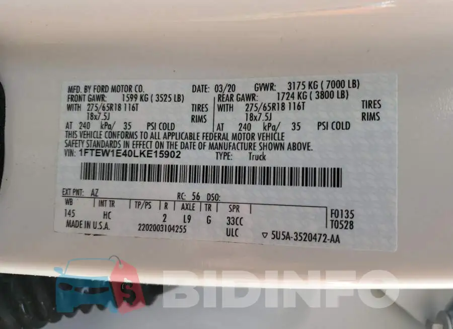 1FTEW1E40LKE15902 Photo# 12