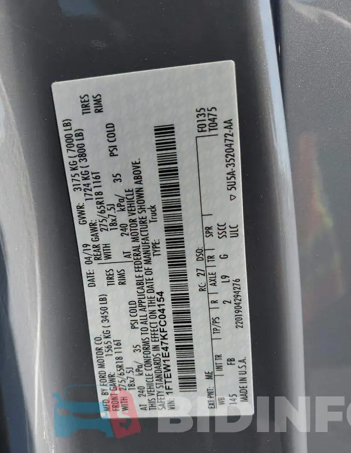 1FTEW1E47KFC04154 Photo# 12
