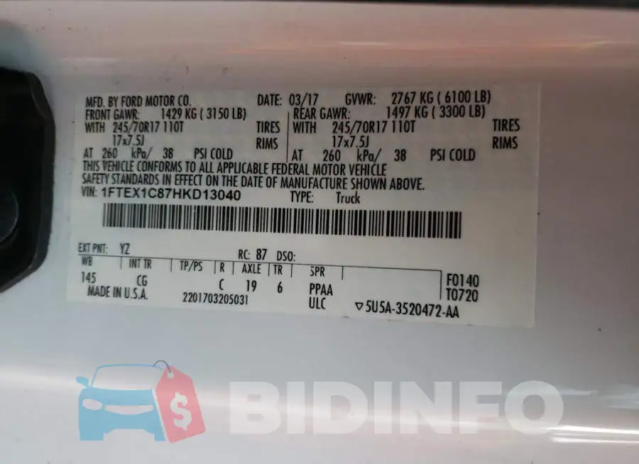 1FTEX1C87HKD13040 Photo# 12