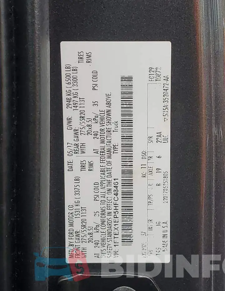 1FTEX1EP5HFC48461 Photo# 12