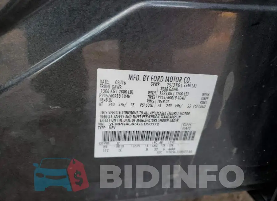 2FMPK4G95GBB50372 Photo# 13
