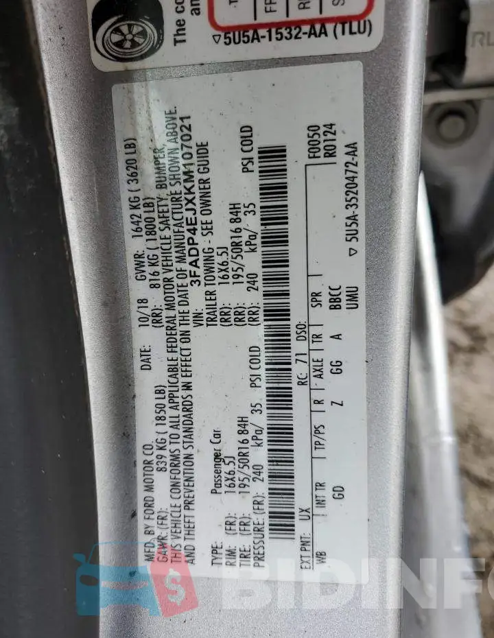 3FADP4EJXKM107021 Photo# 12