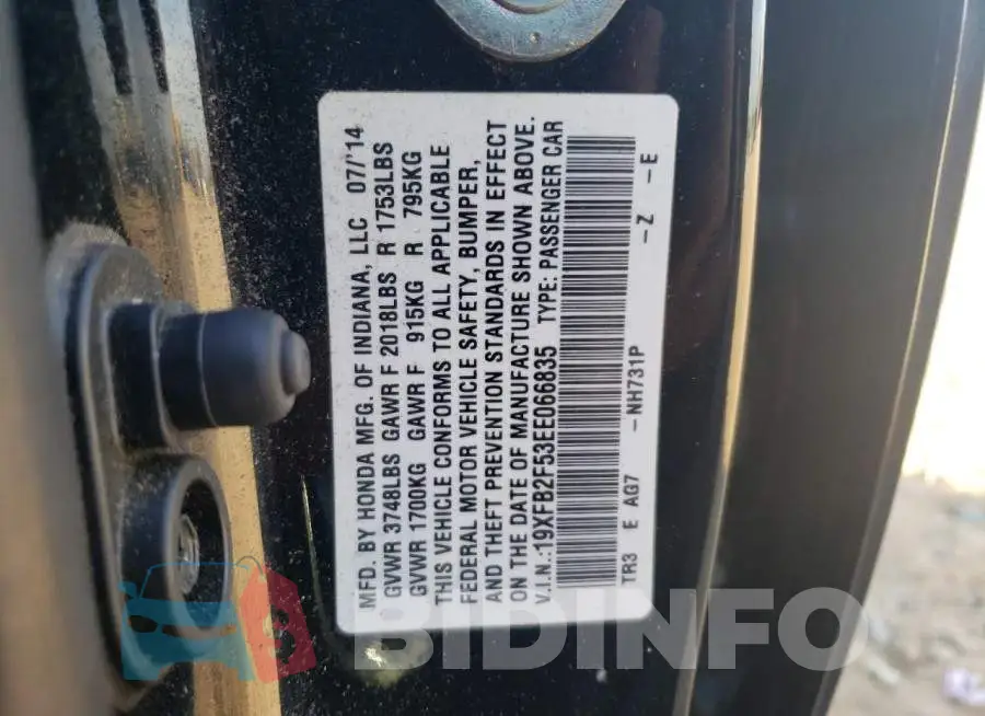 19XFB2F53EE066835 Photo# 12