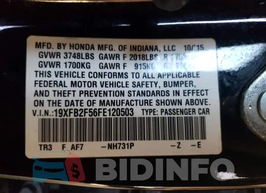 19XFB2F56FE120503 Photo# 13