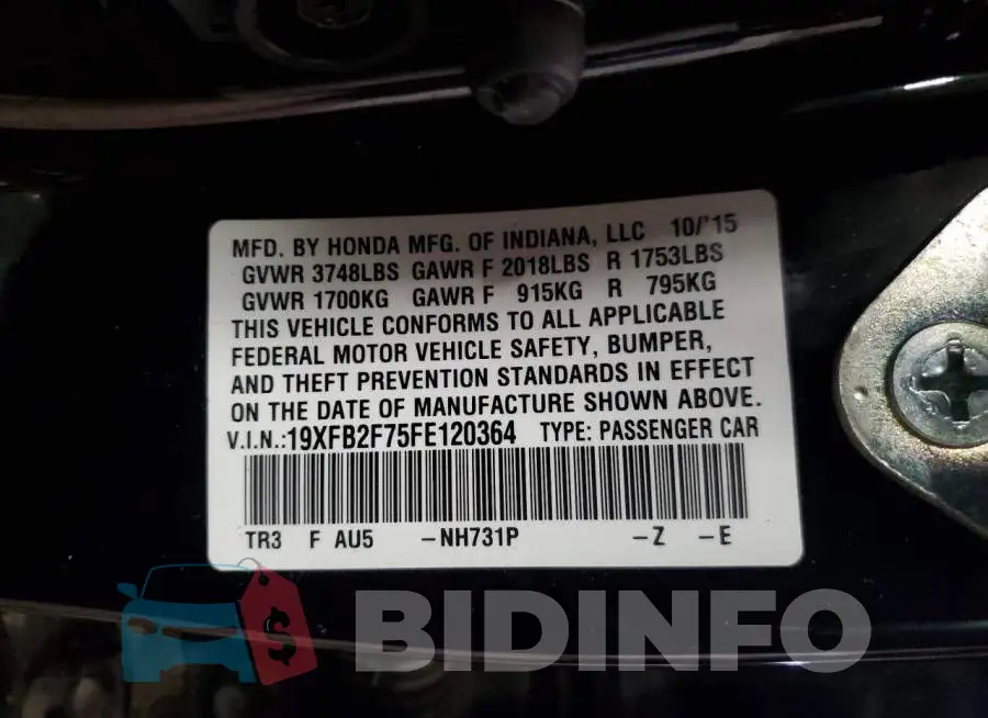 19XFB2F75FE120364 Photo# 12