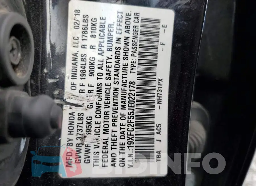 19XFC2F55JE022178 Photo# 12
