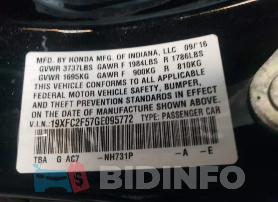 19XFC2F57GE095772 Photo# 13