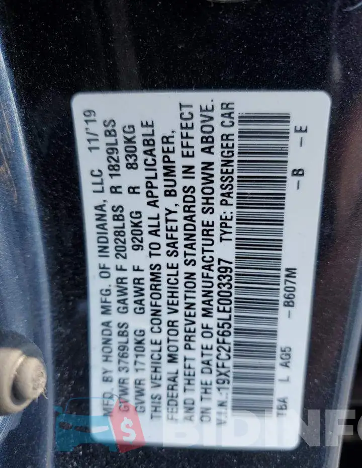 19XFC2F65LE003397 Photo# 12