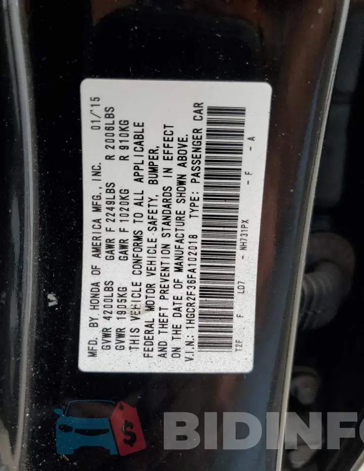 1HGCR2F36FA102018 Photo# 12