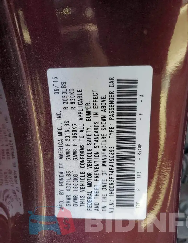 1HGCR2F74FA190893 Photo# 13