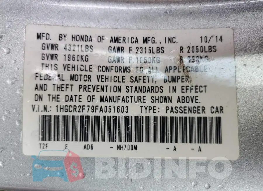 1HGCR2F79FA051603 Photo# 13