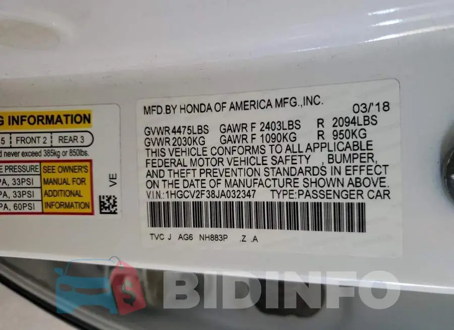 1HGCV2F38JA032347 Photo# 12