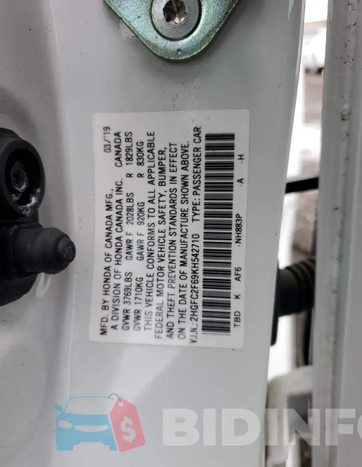 2HGFC2F69KH542710 Photo# 13