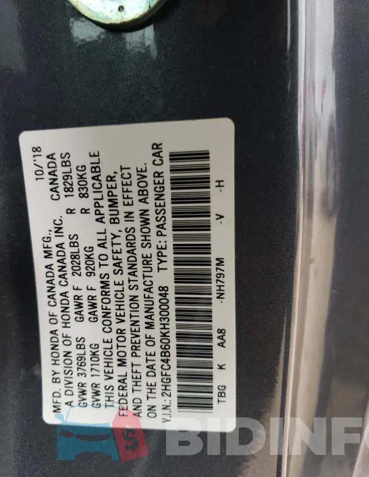 2HGFC4B60KH300048 Photo# 12