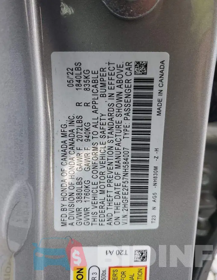 2HGFE2F57NH584007 Photo# 12
