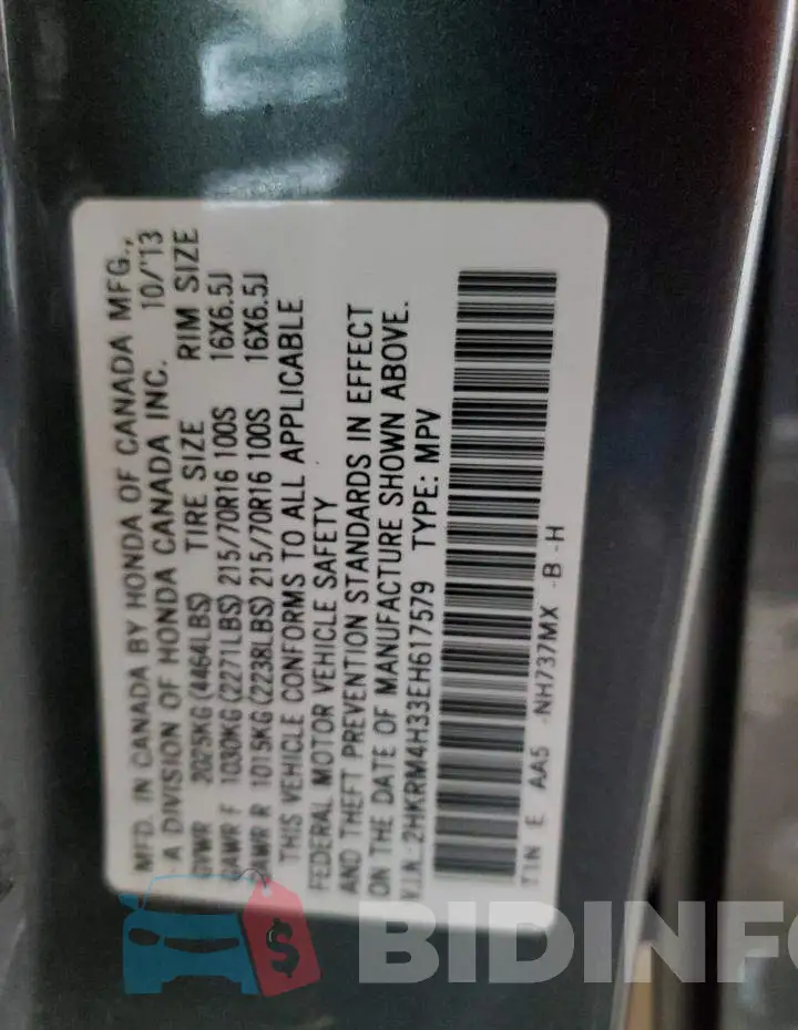 2HKRM4H33EH617579 Photo# 14