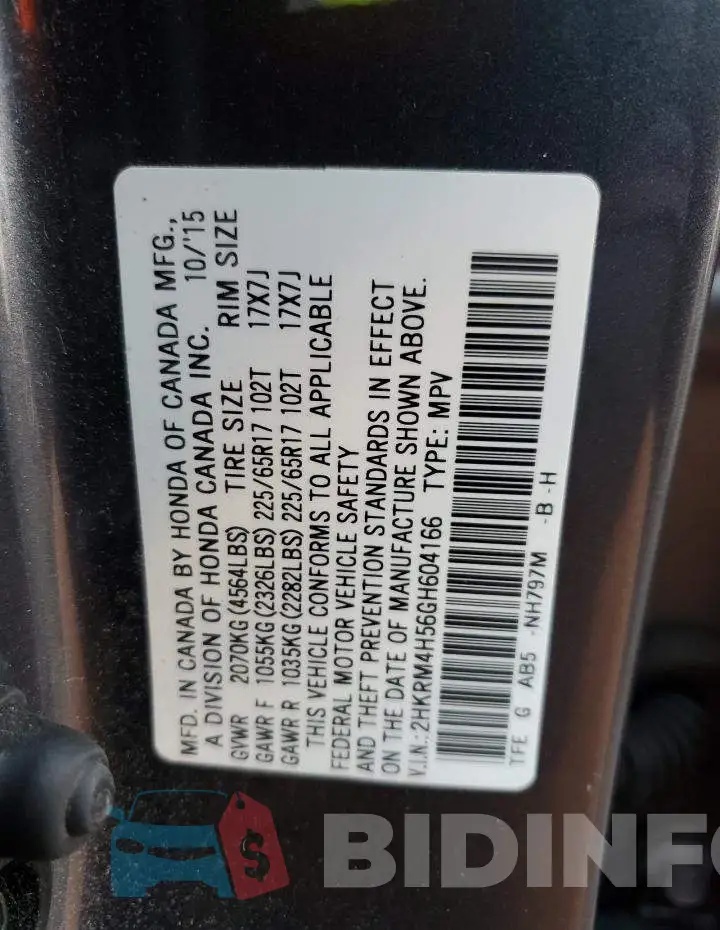 2HKRM4H56GH604166 Photo# 13