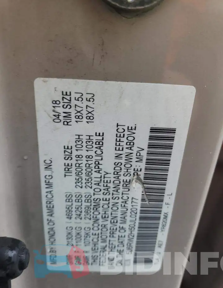 5J6RW2H50JL020177 Photo# 13