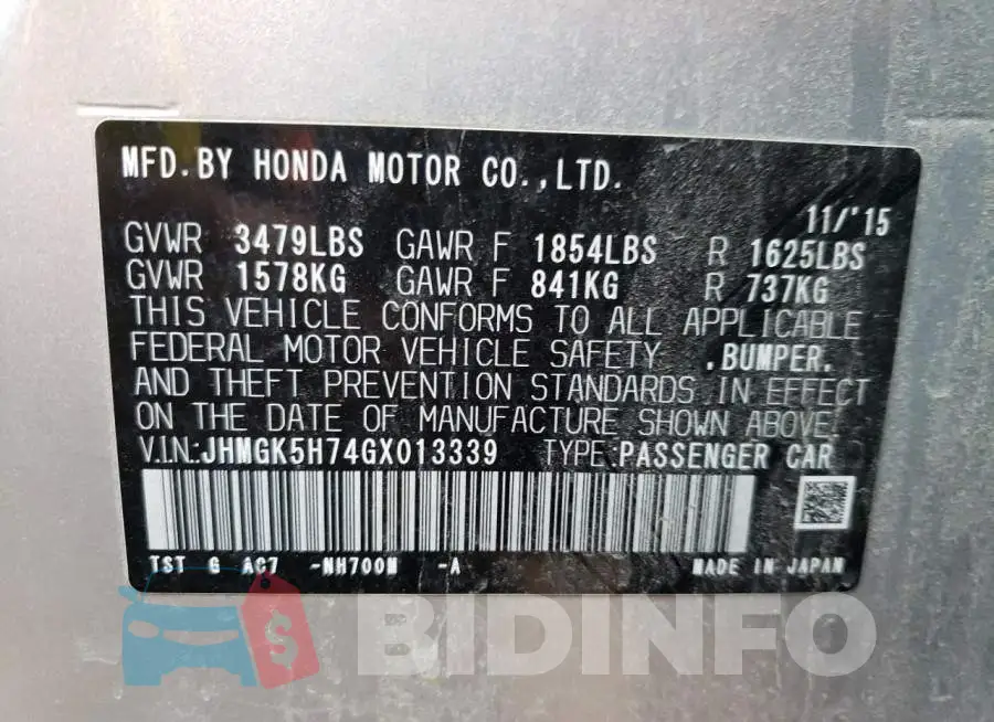 JHMGK5H74GX013339 Photo# 12