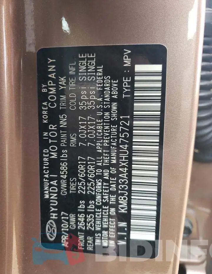 KM8J33A4XHU475721 Photo# 12
