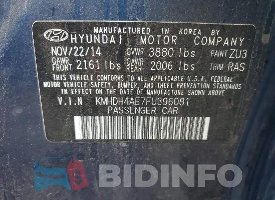 KMHDH4AE7FU396081 Photo# 13