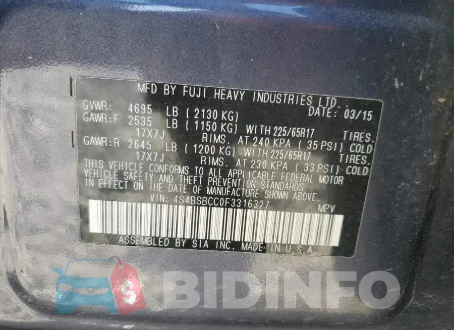 4S4BSBCC0F3316327 Photo# 12