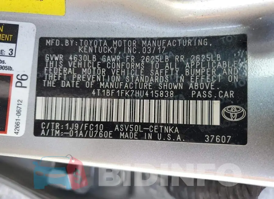 4T1BF1FK7HU415838 Photo# 13