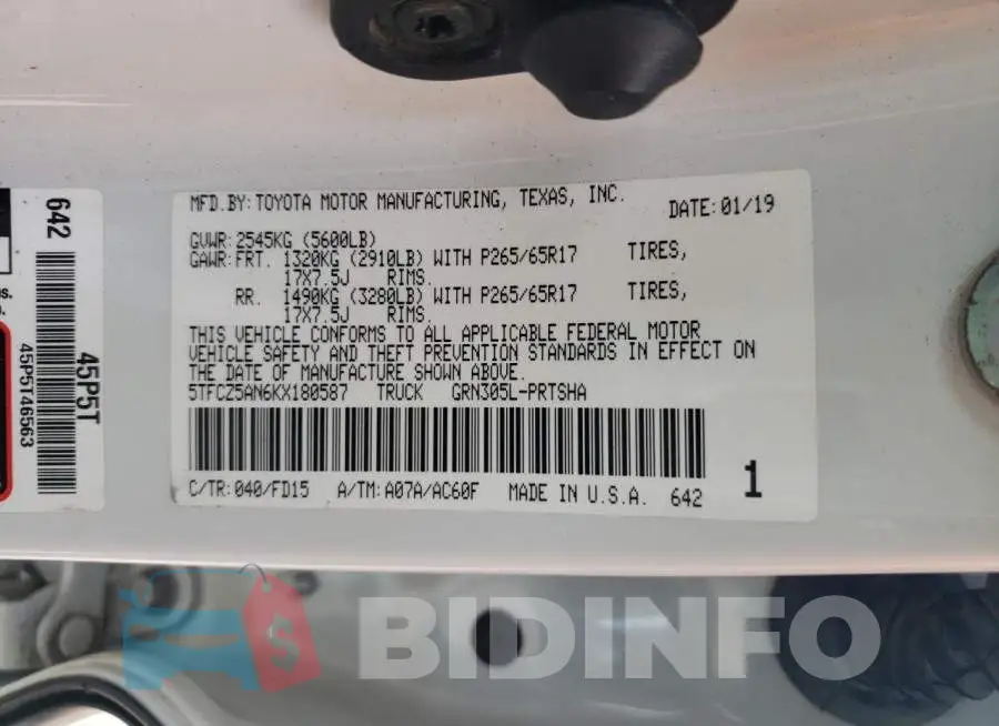 5TFCZ5AN6KX180587 Photo# 13