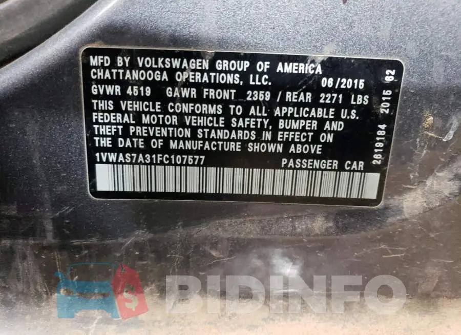 1VWAS7A31FC107577 Photo# 13