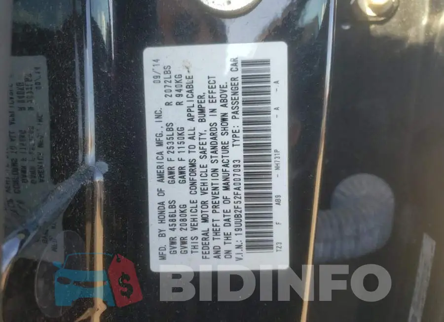 19UUB2F52FA007093 Photo# 12