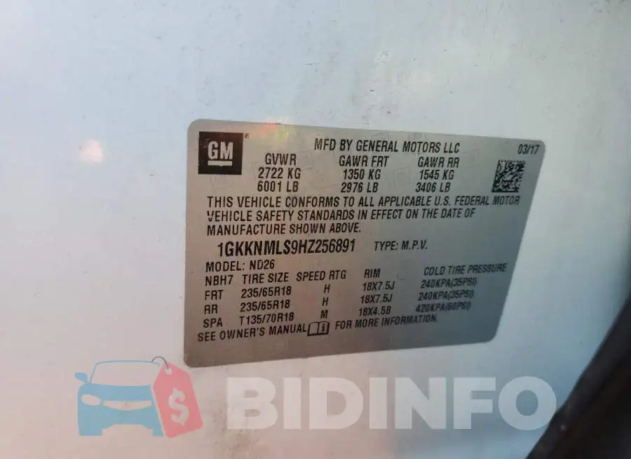 1GKKNMLS9HZ256891 Photo# 12