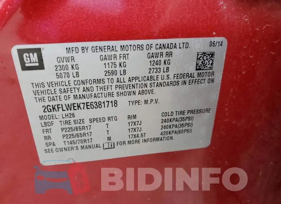 2GKFLWEK7E6381718 Photo# 12