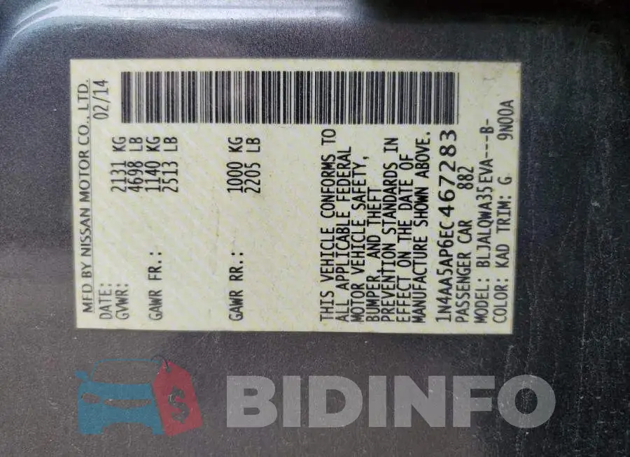 1N4AA5AP6EC467283 Photo# 12