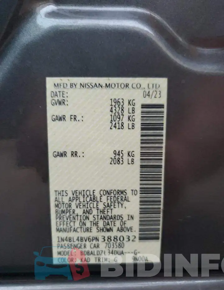1N4BL4BV6PN388032 Photo# 13