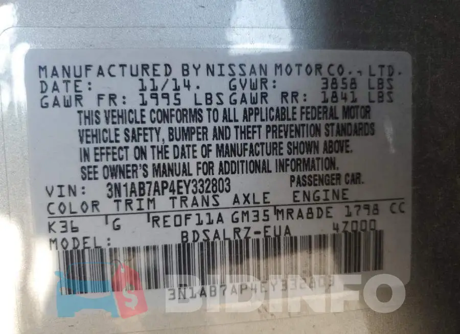 3N1AB7AP4EY332803 Photo# 12