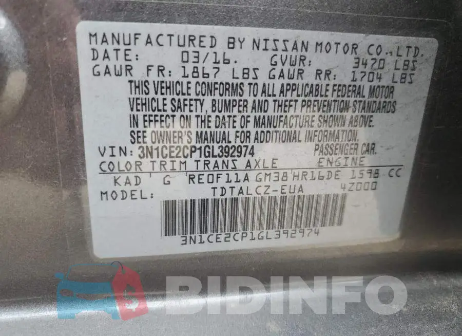 3N1CE2CP1GL392974 Photo# 12