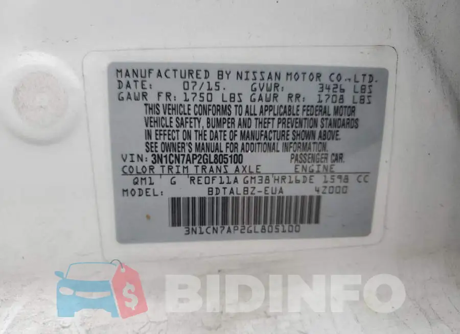 3N1CN7AP2GL805100 Photo# 12