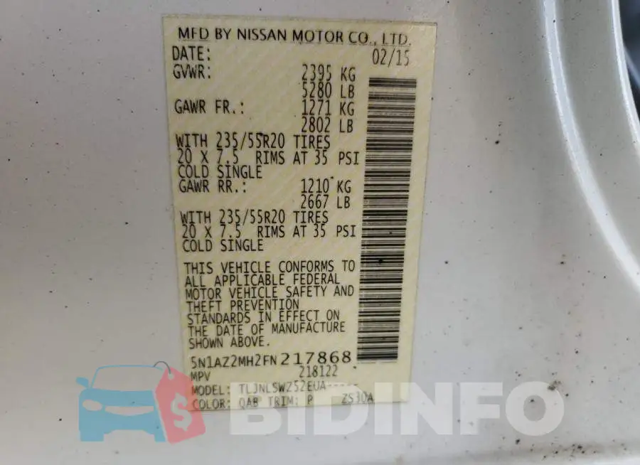 5N1AZ2MH2FN217868 Photo# 14